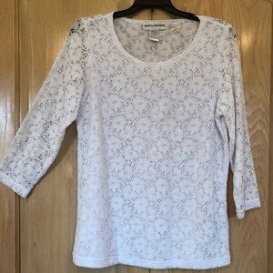 Cathy Daniels Women's White Floral Lace Blouse Top 3/4 sleeve Size Small